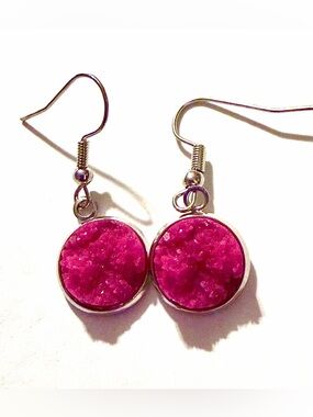 Pink Druzy Dangle Earrings
